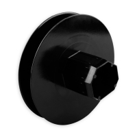 Mini-Gurtsscheibe in schwarz aus Kunststoff mit 115 mm Durchmesser.
