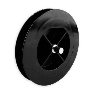 Mini-Gurtsscheibe in schwarz aus Kunststoff mit 115 mm Durchmesser.