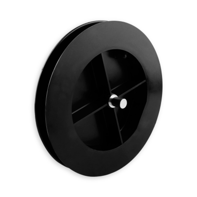 Mini-Gurtsscheibe in schwarz aus Kunststoff mit 160 mm Durchmesser.