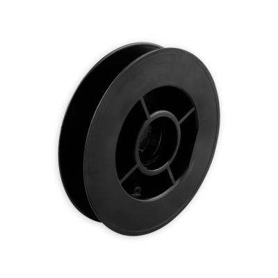Mini-Gurtsscheibe in schwarz aus Kunststoff mit 100 mm Durchmesser.