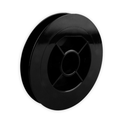 Mini-Gurtsscheibe in schwarz aus Kunststoff mit 125 mm Durchmesser.