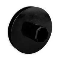 Mini-Gurtsscheibe in schwarz aus Kunststoff mit 125 mm Durchmesser.