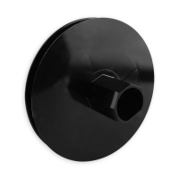Mini-Gurtsscheibe in schwarz aus Kunststoff mit verzinktem Stift und 160 mm Durchmesser.