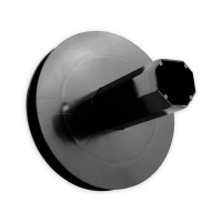 Mini-Gurtsscheibe in schwarz aus Kunststoff mit verzinktem Stift und 135 mm Durchmesser.