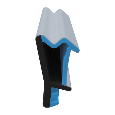 3D Modell der Flügelfalzdichtung FF016 in grau für seitliche Nuten.