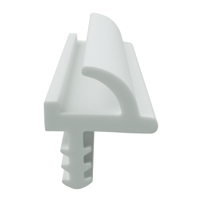 3D Modell der Zimmertürdichtung ZT021 in weiß für senkrechte Nuten zum Türblatt mit Ausreißsteg.