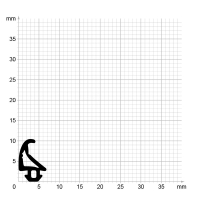 Maßstabgetreuer Profilquerschnitt der Lippendichtung LP308 auf Millimeterpapier.