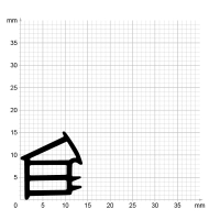 Maßstabgetreuer Profilquerschnitt der Stahlzargendichtung SZ212 auf Millimeterpapier.