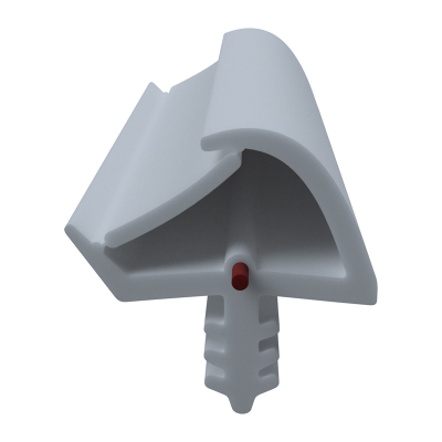 3D Modell der Zimmertürdichtung ZT038 in grau für senkrechte Nuten zum Türblatt mit integriertem Antidehnungsfaden und Ausreißsteg.