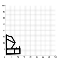 Maßstabgetreuer Profilquerschnitt der Stahlzargendichtung SZ218 auf Millimeterpapier.