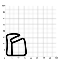 Maßstabgetreuer Profilquerschnitt der Stahlzargendichtung SZ220 auf Millimeterpapier.