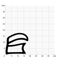 Maßstabgetreuer Profilquerschnitt der Stahlzargendichtung SZ224 auf Millimeterpapier.