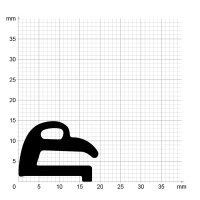 Maßstabgetreuer Profilquerschnitt der Stahlzargendichtung SZ229 auf Millimeterpapier.