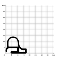 Maßstabgetreuer Profilquerschnitt der Stahlzargendichtung SZ230 auf Millimeterpapier.