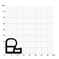 Maßstabgetreuer Profilquerschnitt der Stahlzargendichtung SZ228 auf Millimeterpapier.