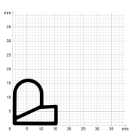 Maßstabgetreuer Profilquerschnitt der Stahlzargendichtung SZ226 auf Millimeterpapier.