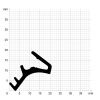 Maßstabgetreuer Profilquerschnitt der Stahlzargendichtung SZ240 auf Millimeterpapier.