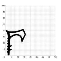 Maßstabgetreuer Profilquerschnitt der Stahlzargendichtung SZ245 auf Millimeterpapier.
