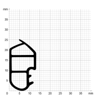 Maßstabgetreuer Profilquerschnitt der Stahlzargendichtung SZ247 auf Millimeterpapier.