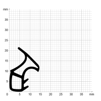 Maßstabgetreuer Profilquerschnitt der Stahlzargendichtung SZ253 auf Millimeterpapier.
