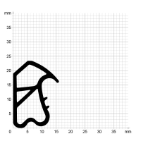 Maßstabgetreuer Profilquerschnitt der Stahlzargendichtung SZ256 auf Millimeterpapier.