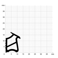 Maßstabgetreuer Profilquerschnitt der Stahlzargendichtung SZ264 auf Millimeterpapier.