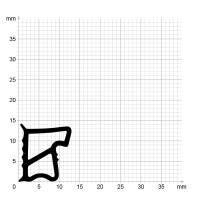 Maßstabgetreuer Profilquerschnitt der Stahlzargendichtung SZ265 auf Millimeterpapier.