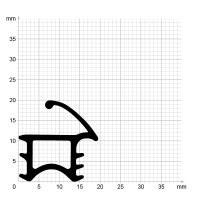 Maßstabgetreuer Profilquerschnitt der Stahlzargendichtung SZ270 auf Millimeterpapier.