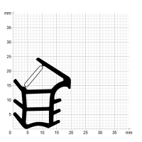 Maßstabgetreuer Profilquerschnitt der Stahlzargendichtung SZ275 auf Millimeterpapier.