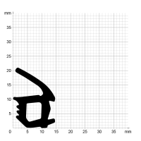 Maßstabgetreuer Profilquerschnitt der Stahlzargendichtung SZ280 auf Millimeterpapier.