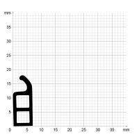 Maßstabgetreuer Profilquerschnitt der Stahlzargendichtung SZ286 auf Millimeterpapier.