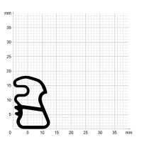 Maßstabgetreuer Profilquerschnitt der Stahlzargendichtung SZ288 auf Millimeterpapier.