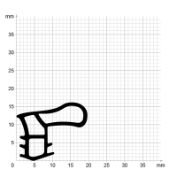 Maßstabgetreuer Profilquerschnitt der Stahlzargendichtung SZ293 auf Millimeterpapier.