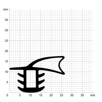 Maßstabgetreuer Profilquerschnitt der Stahlzargendichtung SZ296 auf Millimeterpapier.