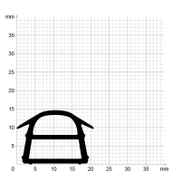Maßstabgetreuer Profilquerschnitt der Stahlzargendichtung SZ300 auf Millimeterpapier.