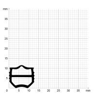 Maßstabgetreuer Profilquerschnitt der Stahlzargendichtung SZ301 auf Millimeterpapier.