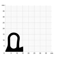 Maßstabgetreuer Profilquerschnitt der Stahlzargendichtung SZ302 auf Millimeterpapier.