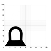 Maßstabgetreuer Profilquerschnitt der Stahlzargendichtung SZ303 auf Millimeterpapier.