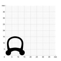 Maßstabgetreuer Profilquerschnitt der Stahlzargendichtung SZ304 auf Millimeterpapier.