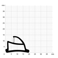 Maßstabgetreuer Profilquerschnitt der Stahlzargendichtung SZ307 mit integriertem Ausreißsteg auf Millimeterpapier.
