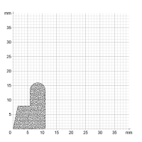 Maßstabgetreuer Profilquerschnitt der Moosgummidichtung MG030 auf Millimeterpapier.