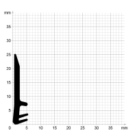 Maßstabgetreuer Profilquerschnitt der Lippendichtung LP313 auf Millimeterpapier.