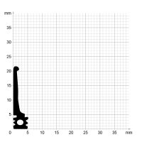 Maßstabgetreuer Profilquerschnitt der Lippendichtung LP321 auf Millimeterpapier.