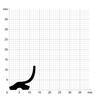 Maßstabgetreuer Profilquerschnitt der Lippendichtung LP353 auf Millimeterpapier.