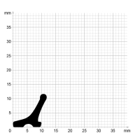 Maßstabgetreuer Profilquerschnitt der Lippendichtung LP354 auf Millimeterpapier.