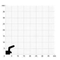 Maßstabgetreuer Profilquerschnitt der Lippendichtung LP357 auf Millimeterpapier.