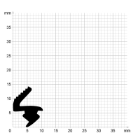 Maßstabgetreuer Profilquerschnitt der Lippendichtung LP375 auf Millimeterpapier.