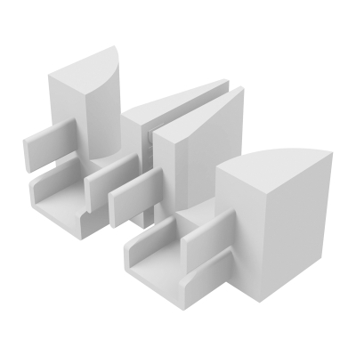 Abbildung des linken und rechten Einlauftrichter in den Maßen 34 x 40 mm, in der Farbe weiß.