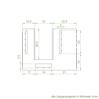 Technische Zeichnung des Einlauftrichters mit den Maßen 45 x 36 mm.