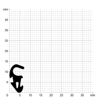 Maßstabgetreuer Profilquerschnitt der Lippendichtung LP380 auf Millimeterpapier.